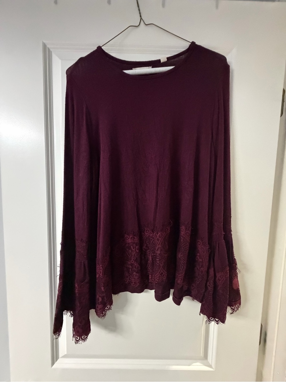 Altar'd State Burgundy Lace-Hem Long Sleeve Top